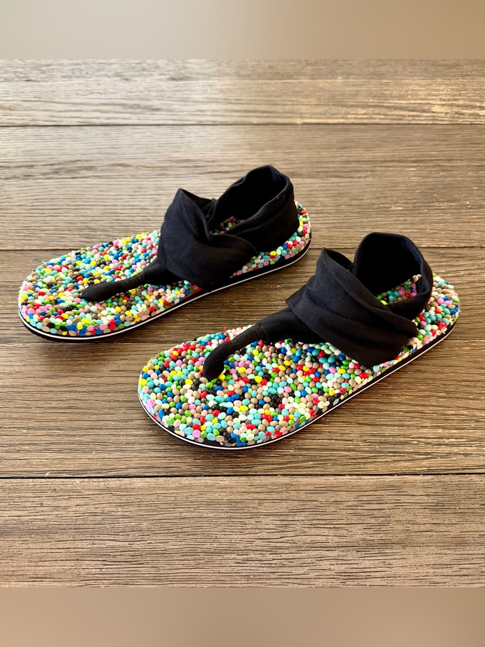 NEW Sanuk Bubble Sling Sandals Women's 8 Static Black Multicolor Comfort Shoe - Picture 3 of 8